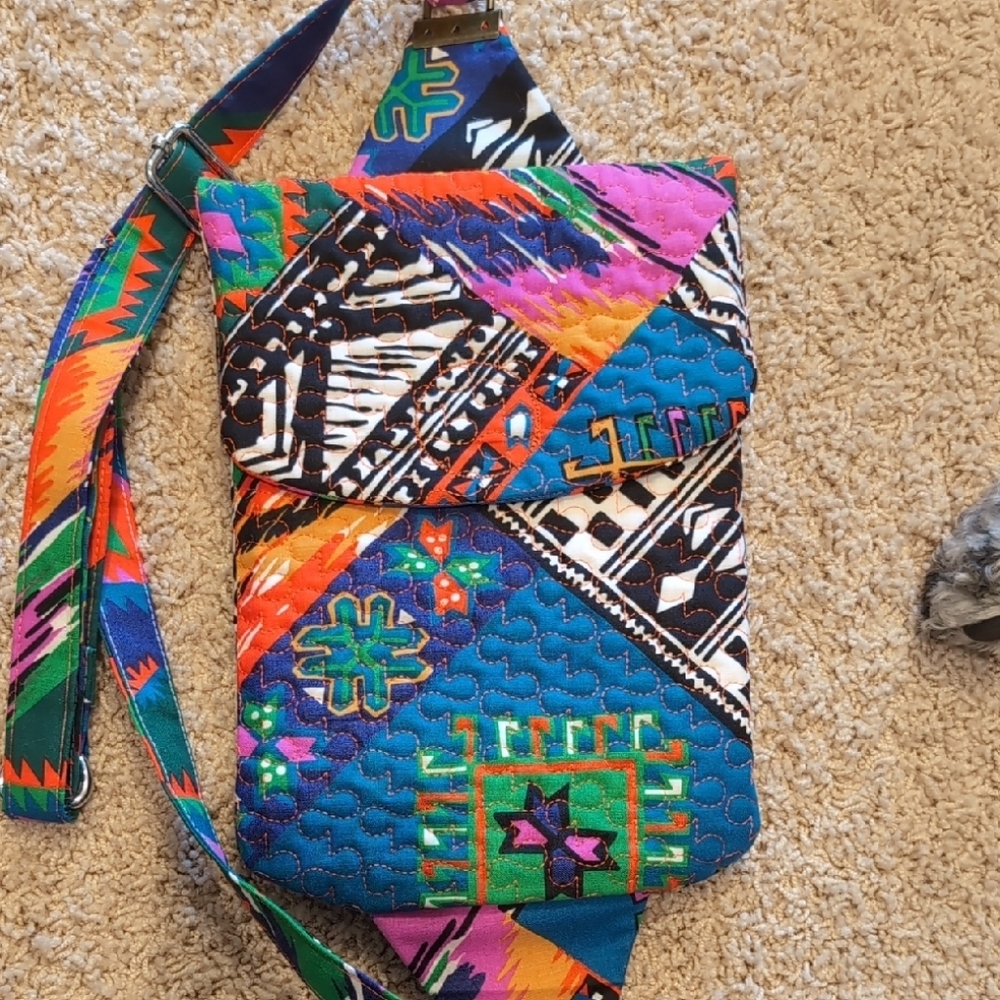 Hand Crafted Blue and Green Crossbody Bags with Vibrant Patterns